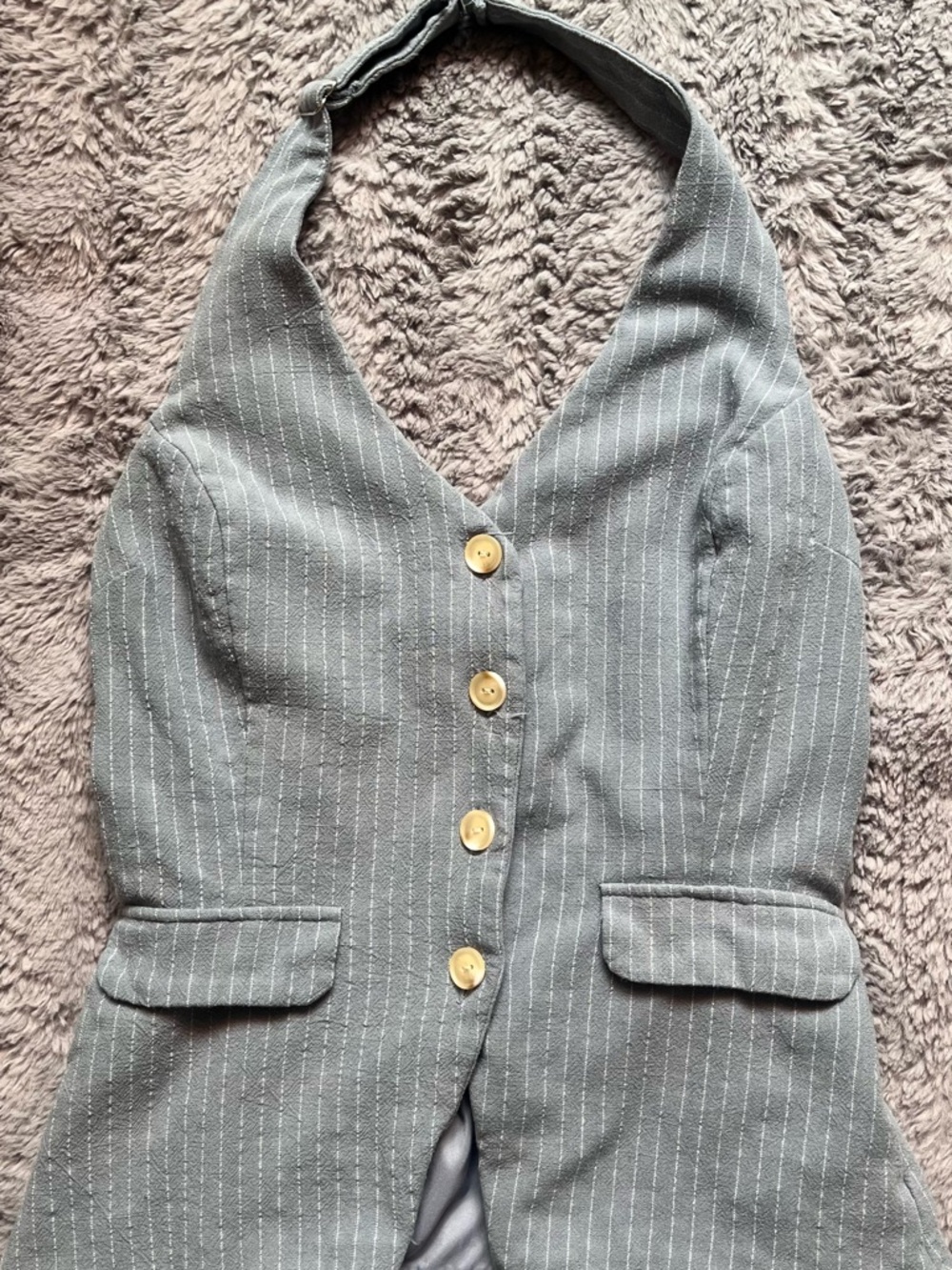 Monteau Blue Pinstripe Sleeveless Halter Cropped Vest